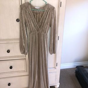 Long Gold Pleated Maxi dress